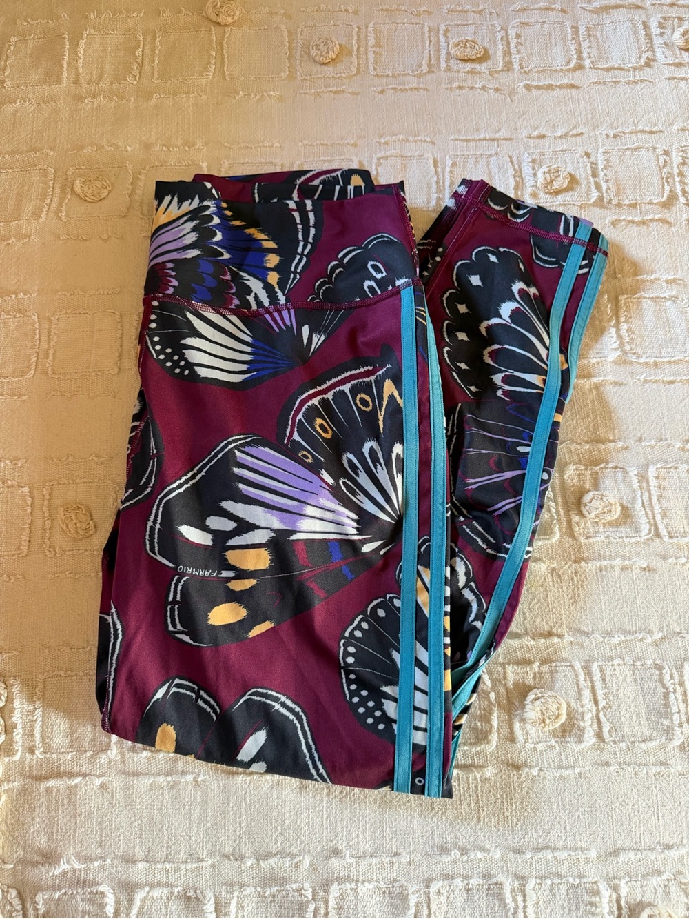 FARM Rio Burgundy Butterfly-Print Leggings with Teal Stripe